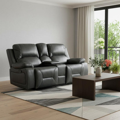 77" Gray Faux Leather Manual Reclining Love Seat With Storage HomeRoots