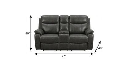 77" Gray Faux Leather Manual Reclining Love Seat With Storage HomeRoots
