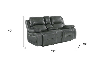 77" Gray Faux Leather Manual Reclining Love Seat With Storage