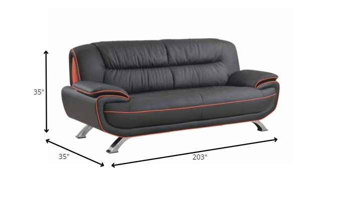 80" Black And Silver Leather Sofa - FurniFindUSA