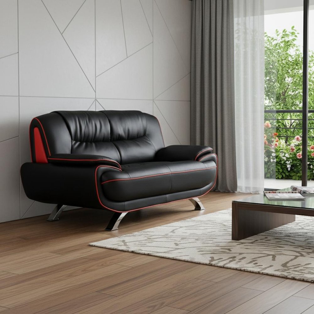Two Piece Indoor Black Genuine Leather Five Person Seating Set HomeRoots