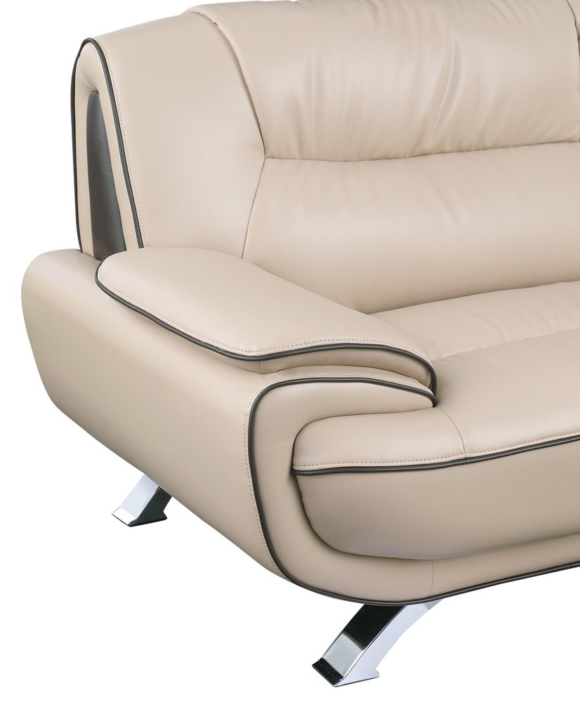 47" Beige And Silver Leather Match Club Chair HomeRoots