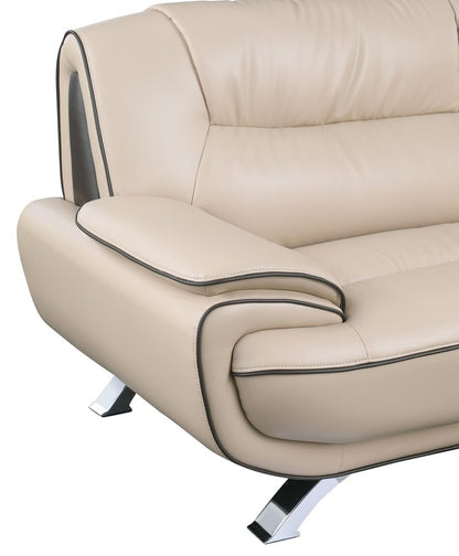 47" Beige And Silver Leather Match Club Chair HomeRoots