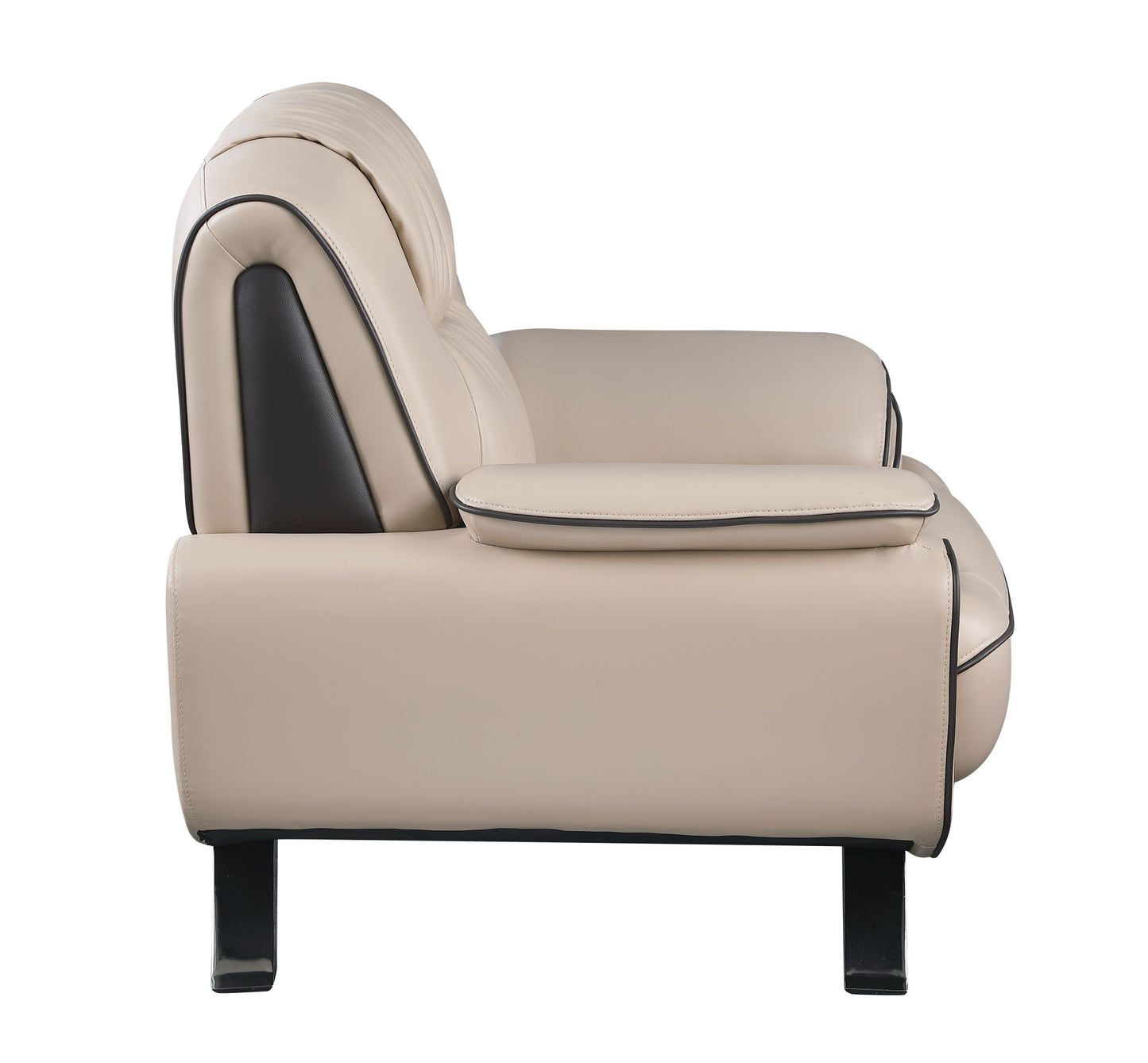 47" Beige And Silver Leather Match Arm Chair