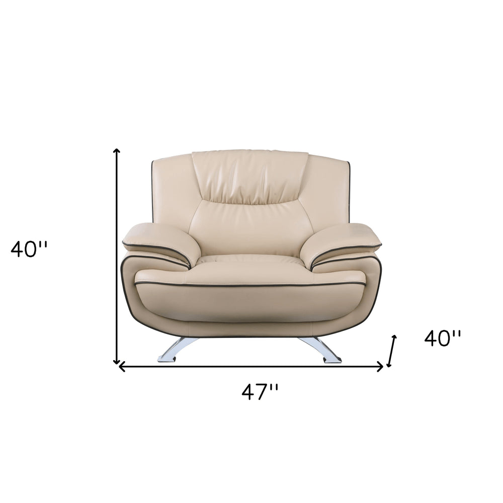 47" Beige And Silver Leather Match Club Chair HomeRoots