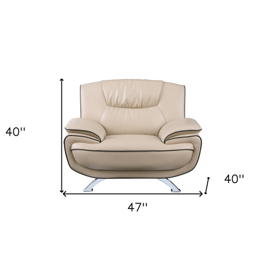 47" Beige And Silver Leather Match Club Chair HomeRoots