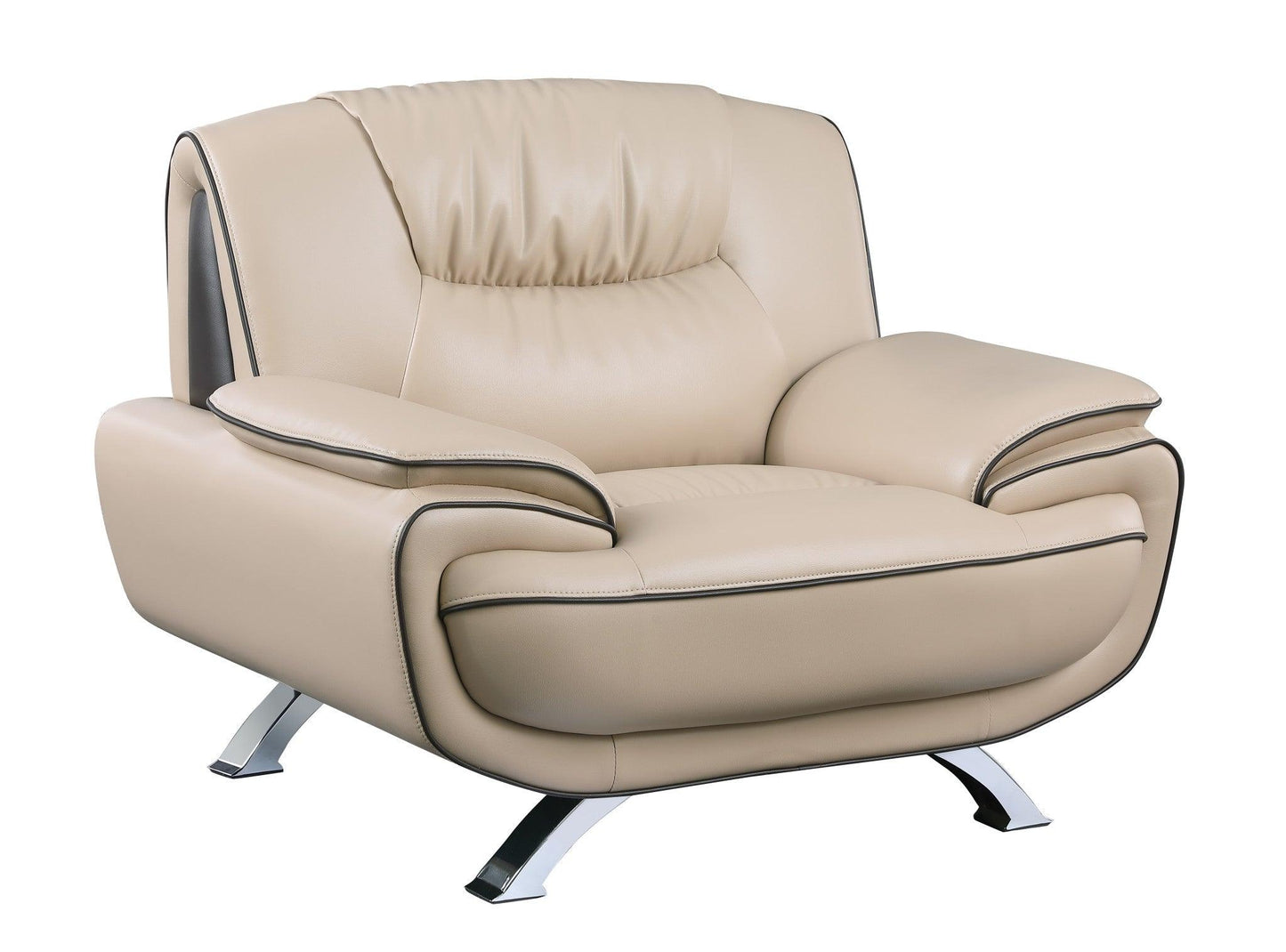 47" Beige and Silver Leather Match Arm Chair - FurniFindUSA