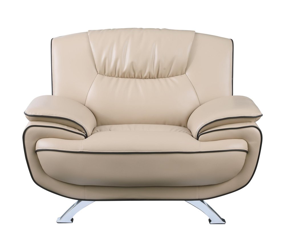 47" Beige And Silver Leather Match Club Chair HomeRoots
