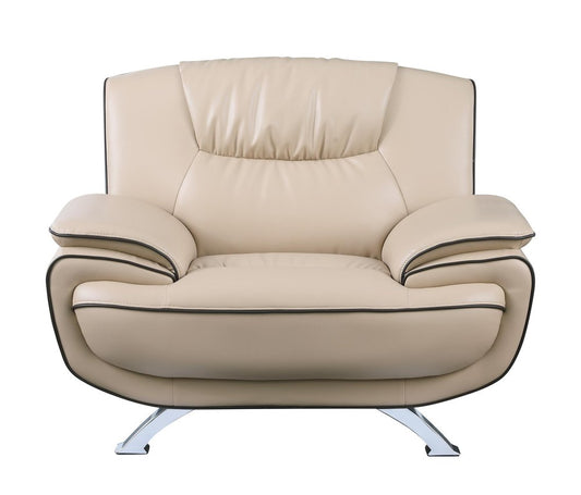 47" Beige And Silver Leather Match Club Chair HomeRoots