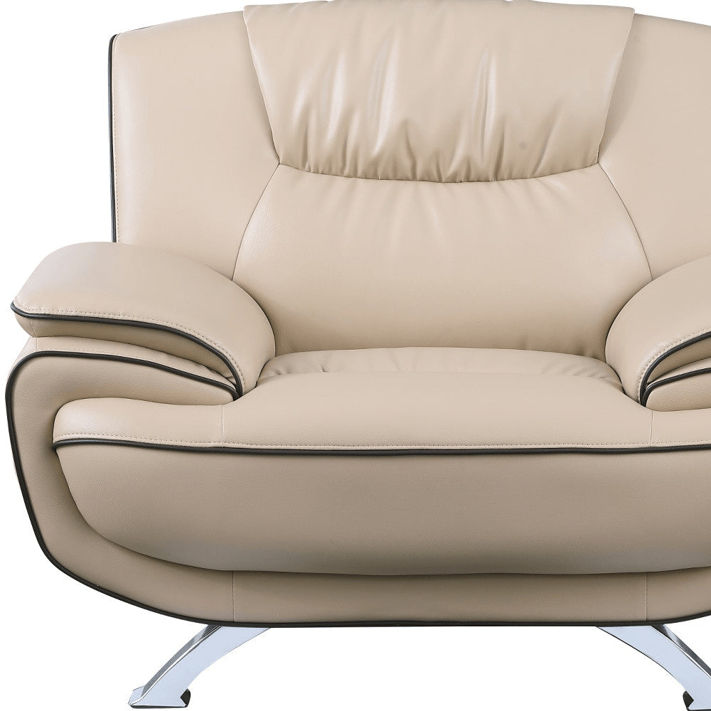 47" Beige And Silver Leather Match Club Chair HomeRoots