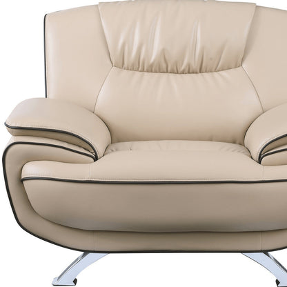 47" Beige And Silver Leather Match Club Chair HomeRoots