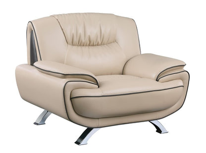 47" Beige And Silver Leather Match Club Chair HomeRoots