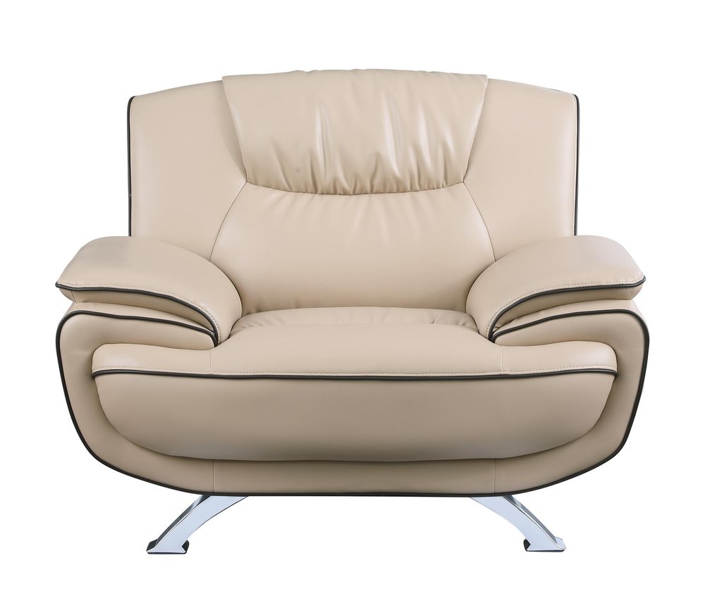 47" Beige And Silver Leather Match Club Chair HomeRoots