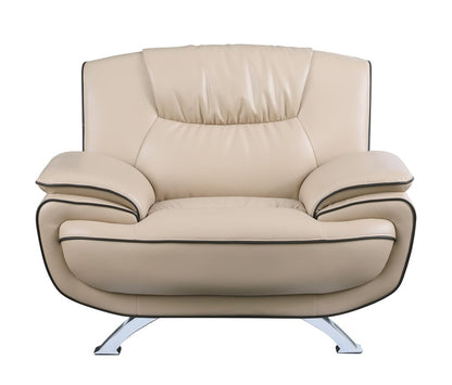 47" Beige And Silver Leather Match Club Chair HomeRoots