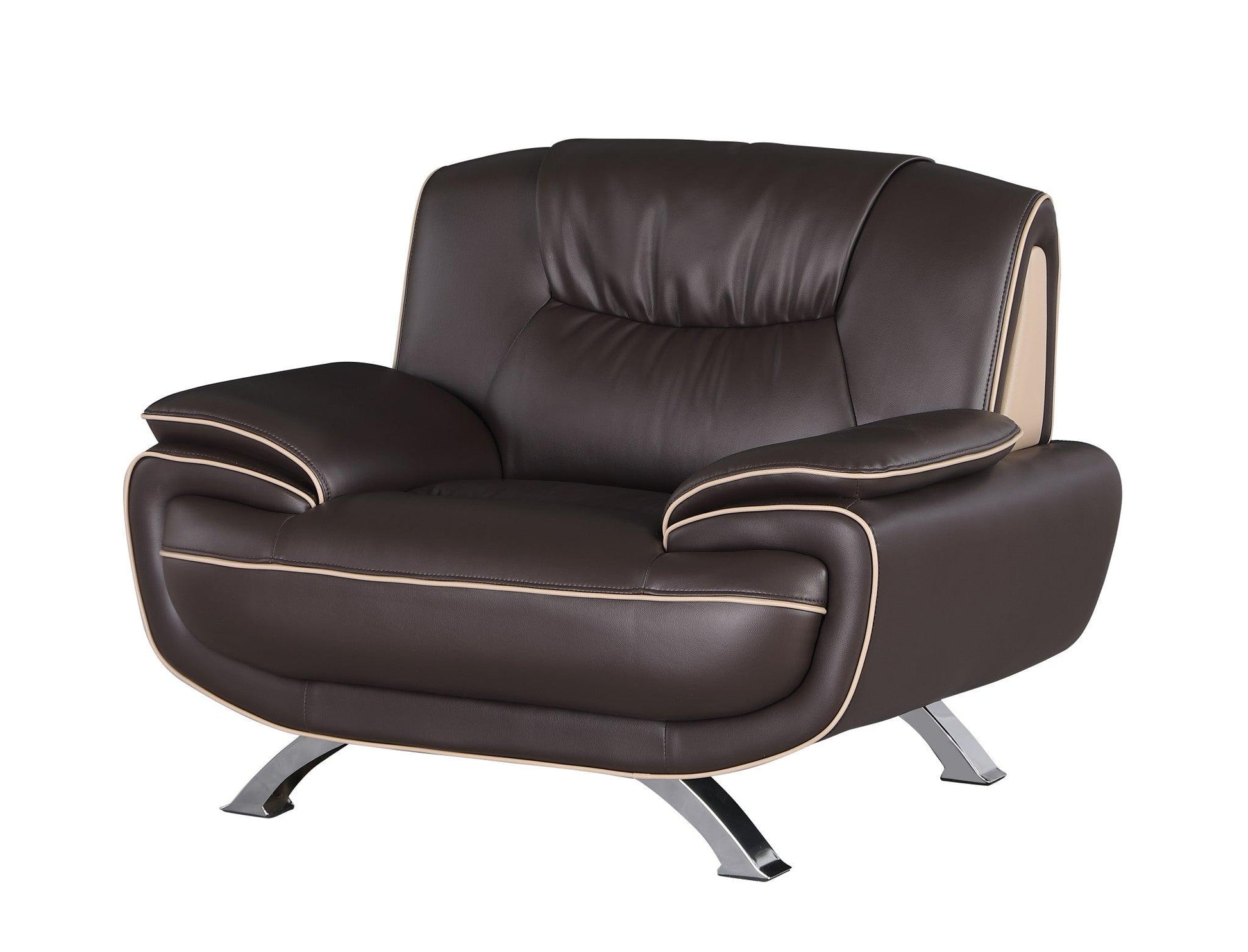 64" Brown And Silver Faux Leather Love Seat - FurniFindUSA