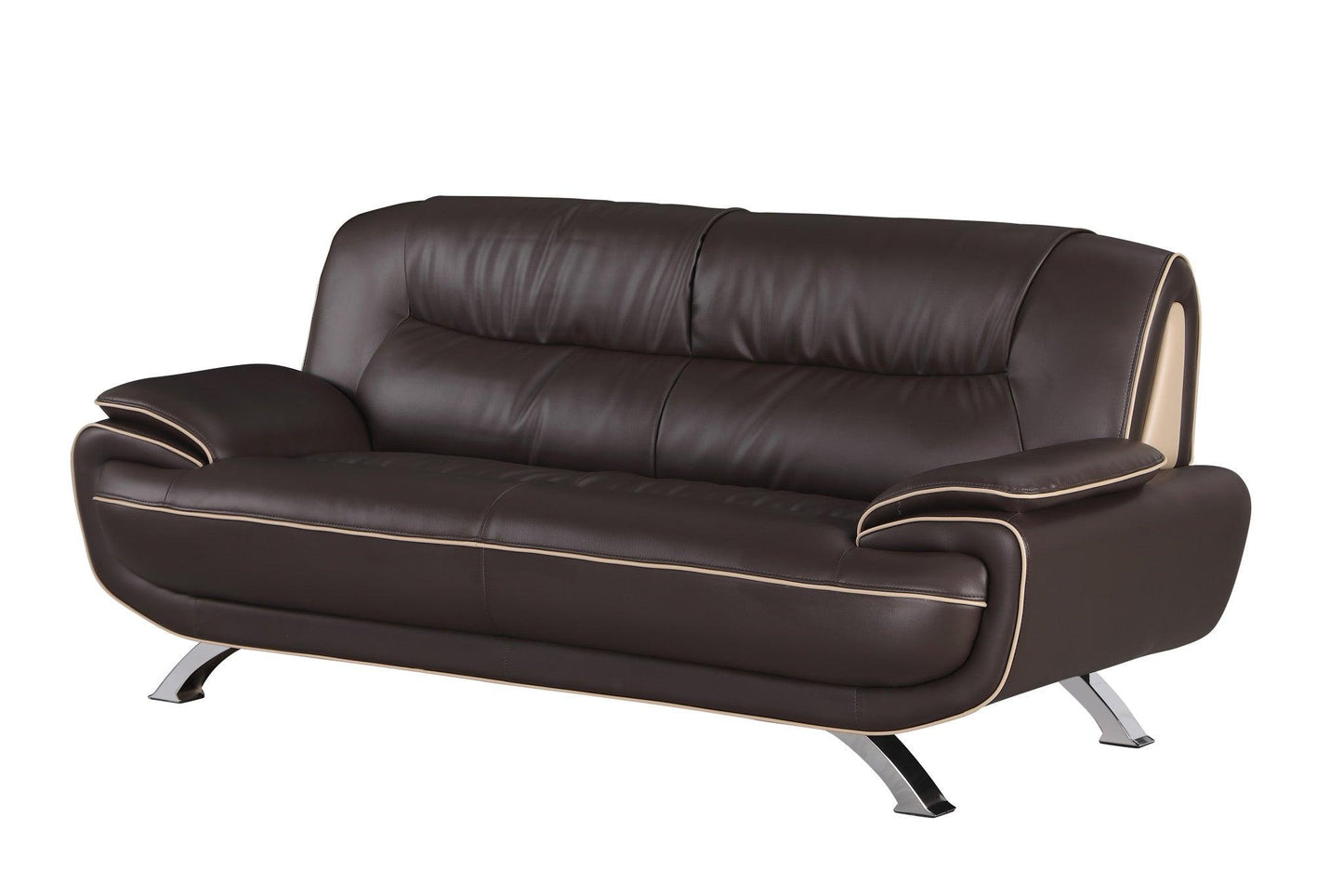 64" Brown And Silver Faux Leather Love Seat - FurniFindUSA