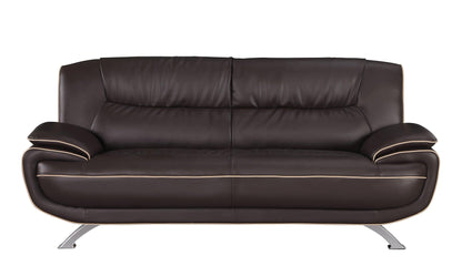 64" Brown And Silver Faux Leather Love Seat - FurniFindUSA