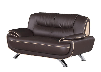 64" Brown And Silver Faux Leather Love Seat - FurniFindUSA