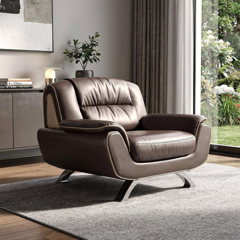 47" Brown And Silver Leather Match Club Chair HomeRoots
