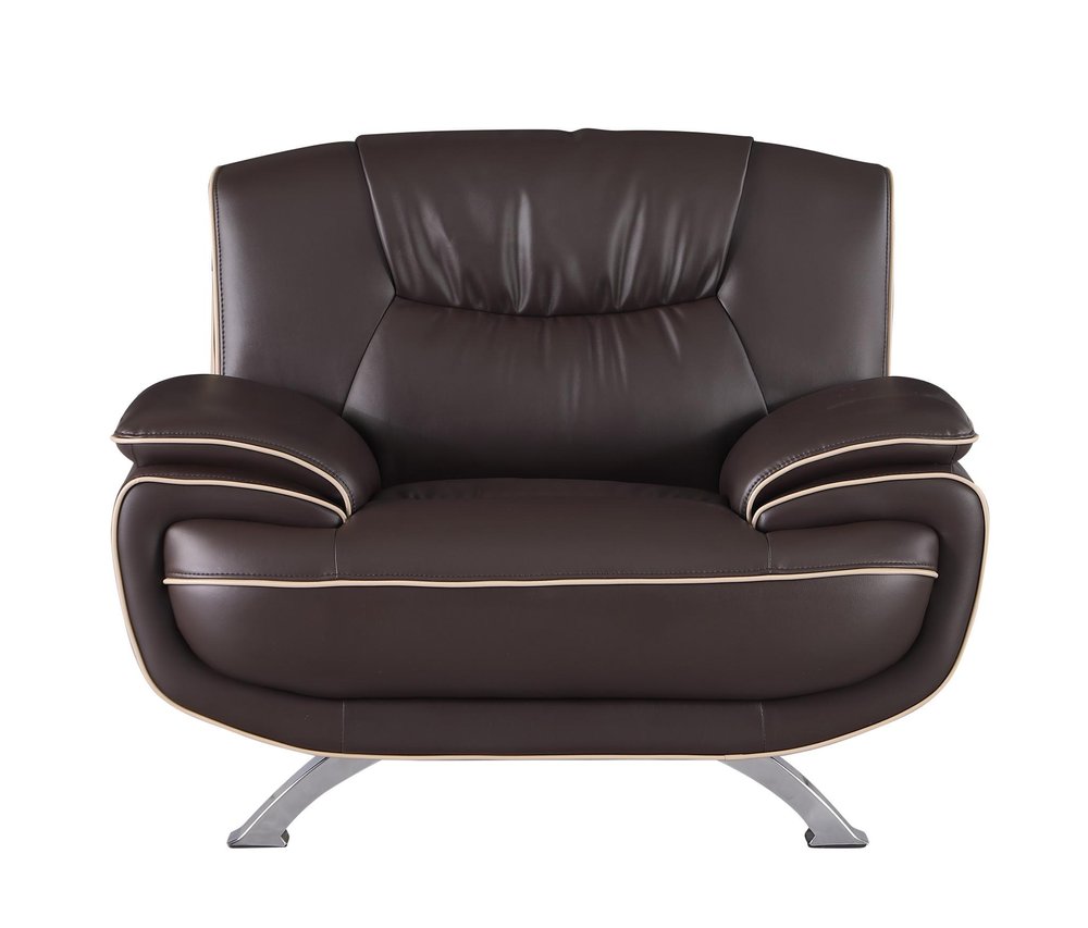 47" Brown And Silver Leather Match Club Chair HomeRoots