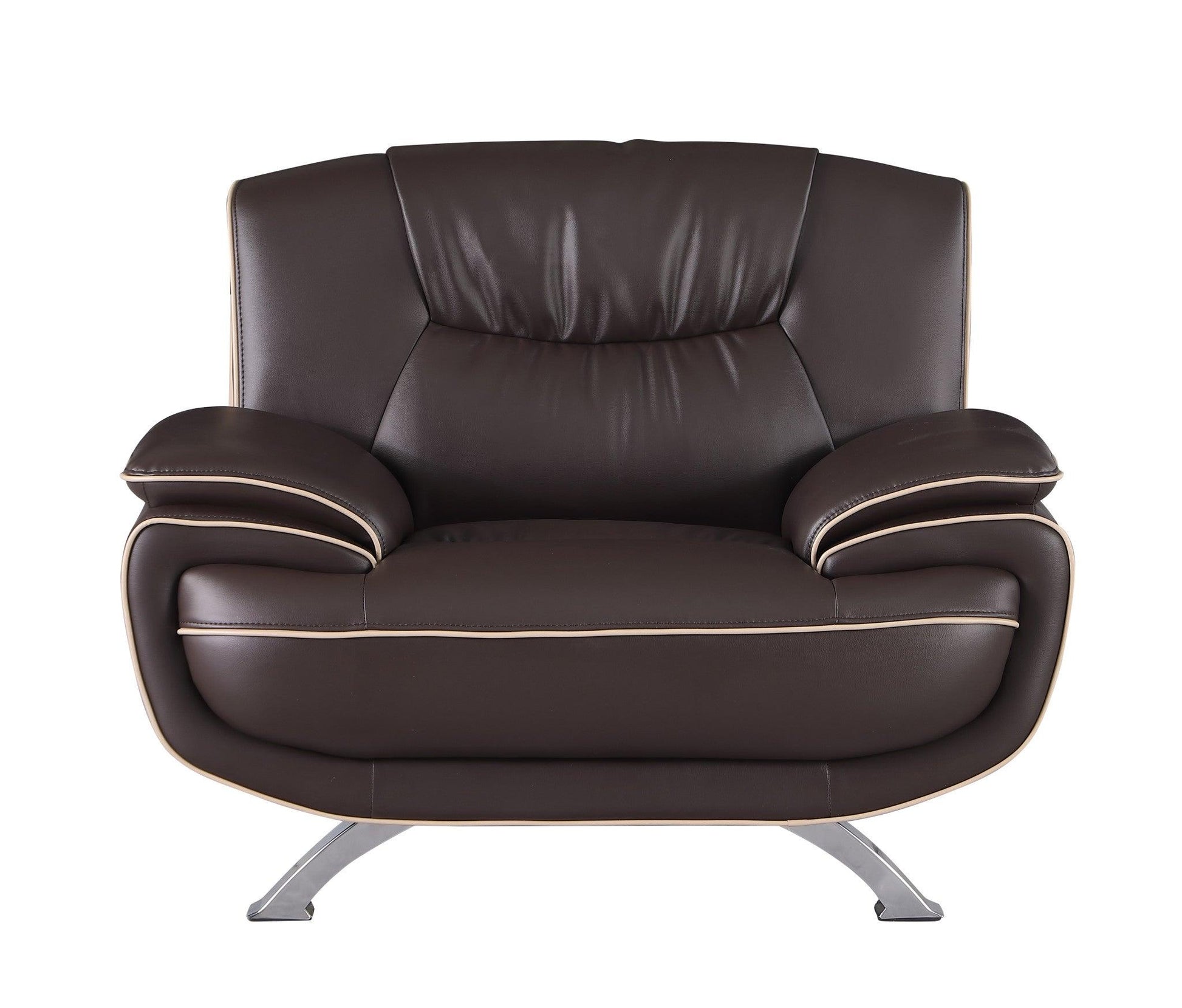 64" Brown And Silver Faux Leather Love Seat - FurniFindUSA