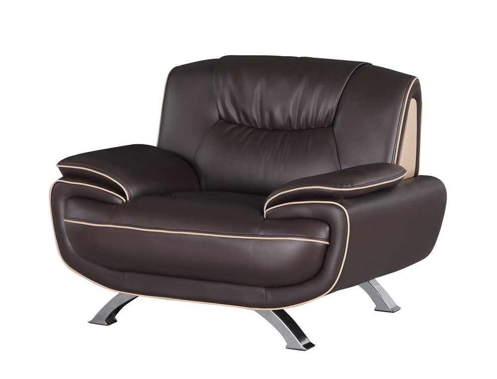 47" Brown And Silver Leather Match Club Chair HomeRoots