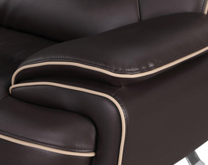 64" Brown And Silver Faux Leather Love Seat - FurniFindUSA