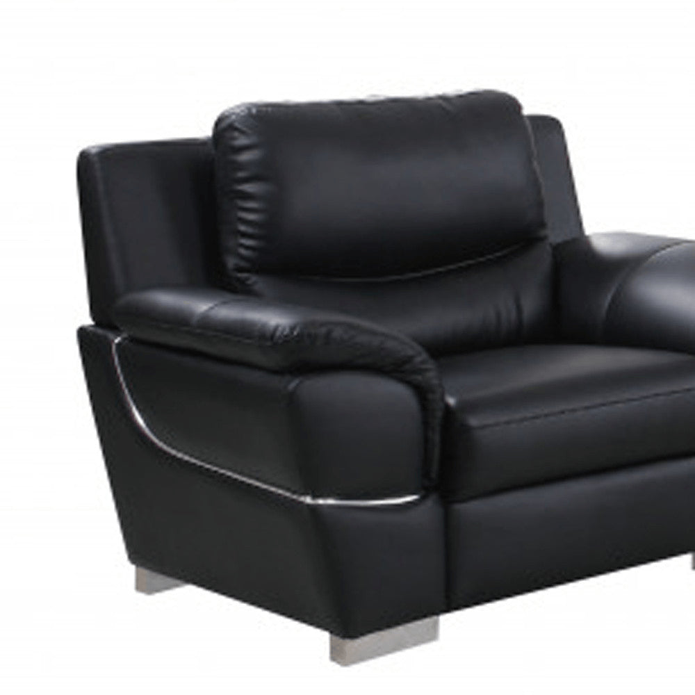 Three Piece Indoor Black Genuine Leather Six Person Seating Set HomeRoots