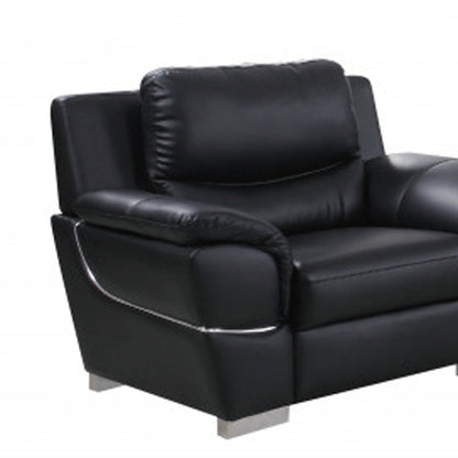 Three Piece Indoor Black Genuine Leather Six Person Seating Set HomeRoots