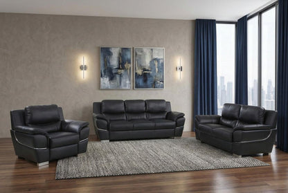 Three Piece Indoor Black Genuine Leather Six Person Seating Set HomeRoots