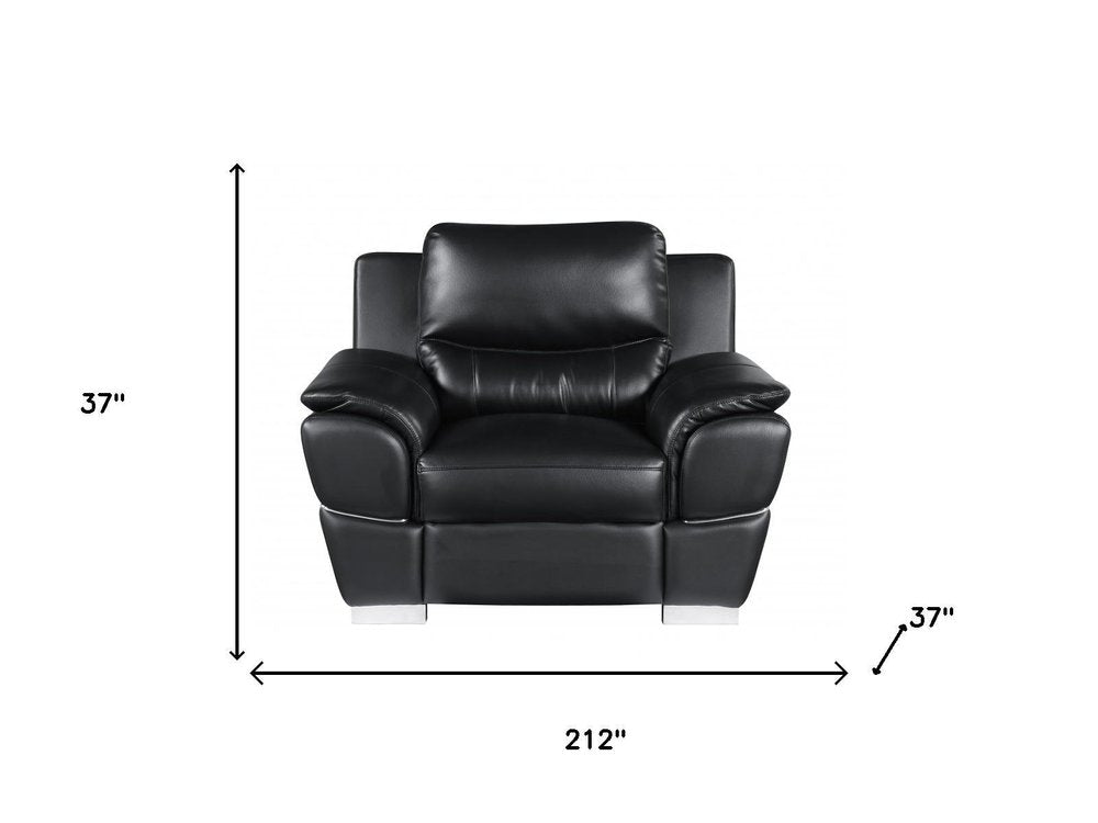 Three Piece Indoor Black Genuine Leather Six Person Seating Set HomeRoots