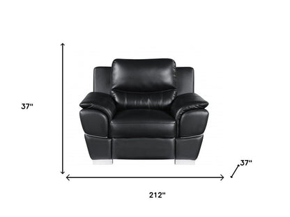 Three Piece Indoor Black Genuine Leather Six Person Seating Set HomeRoots