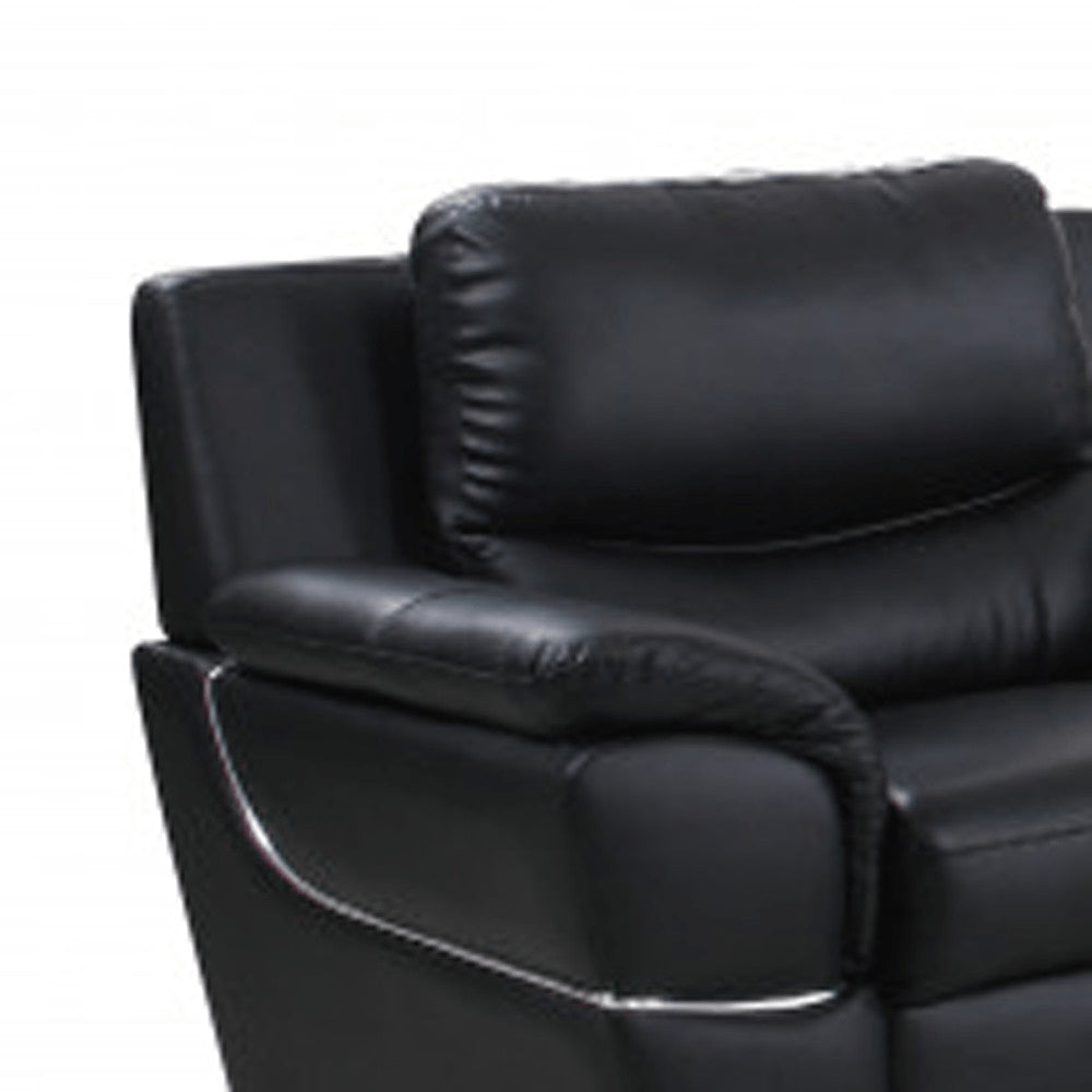 Three Piece Indoor Black Genuine Leather Six Person Seating Set HomeRoots