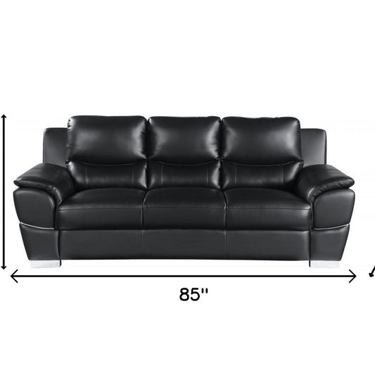 85" Black Genuine Leather Sofa HomeRoots