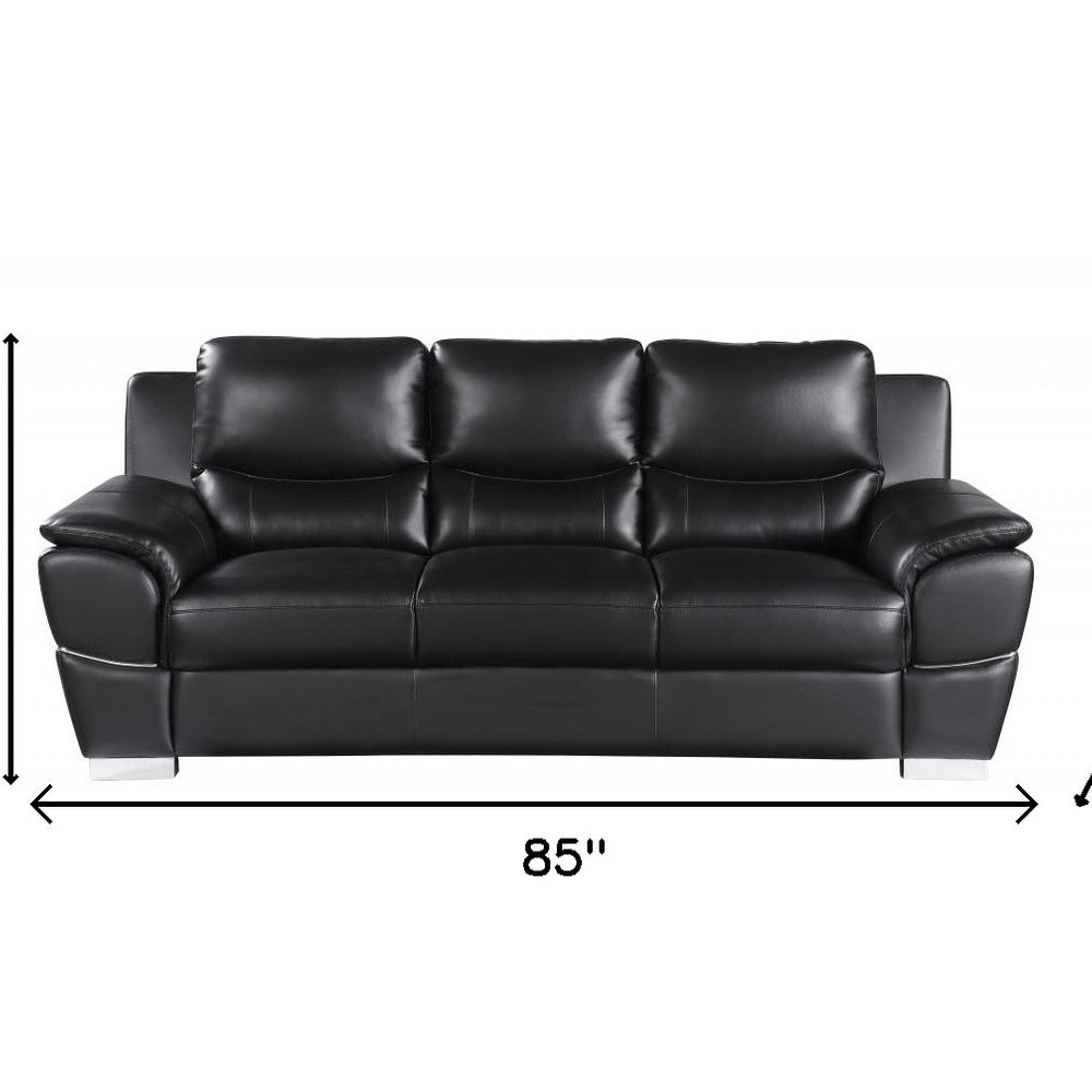 85" Black Genuine Leather Sofa HomeRoots