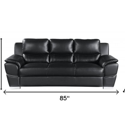 85" Black Genuine Leather Sofa HomeRoots