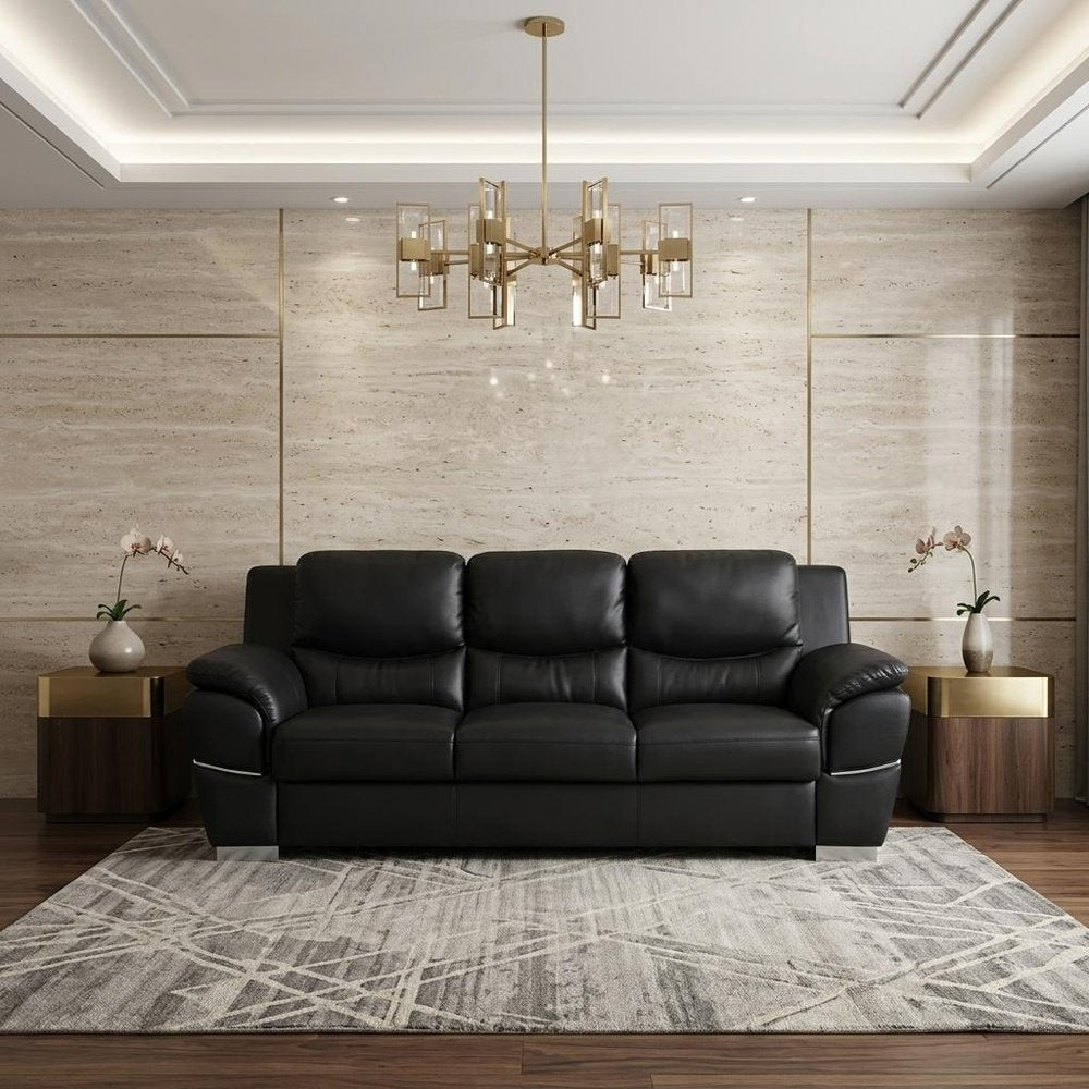 85" Black Genuine Leather Sofa HomeRoots