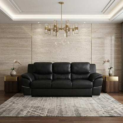 85" Black Genuine Leather Sofa HomeRoots