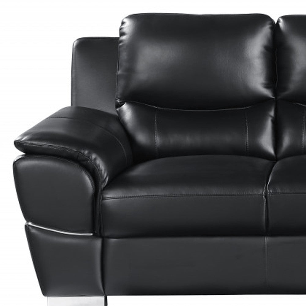 85" Black Genuine Leather Sofa HomeRoots