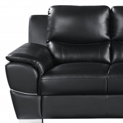 85" Black Genuine Leather Sofa HomeRoots