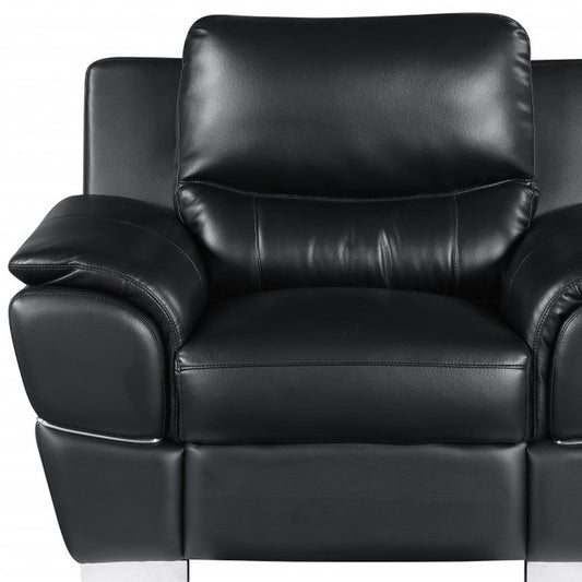48" Black And Silver Leather Match Club Chair HomeRoots