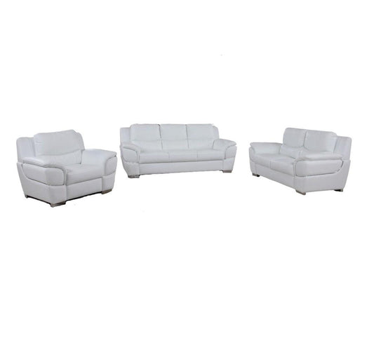 Three Piece Indoor White Genuine Leather Six Person Seating Set HomeRoots