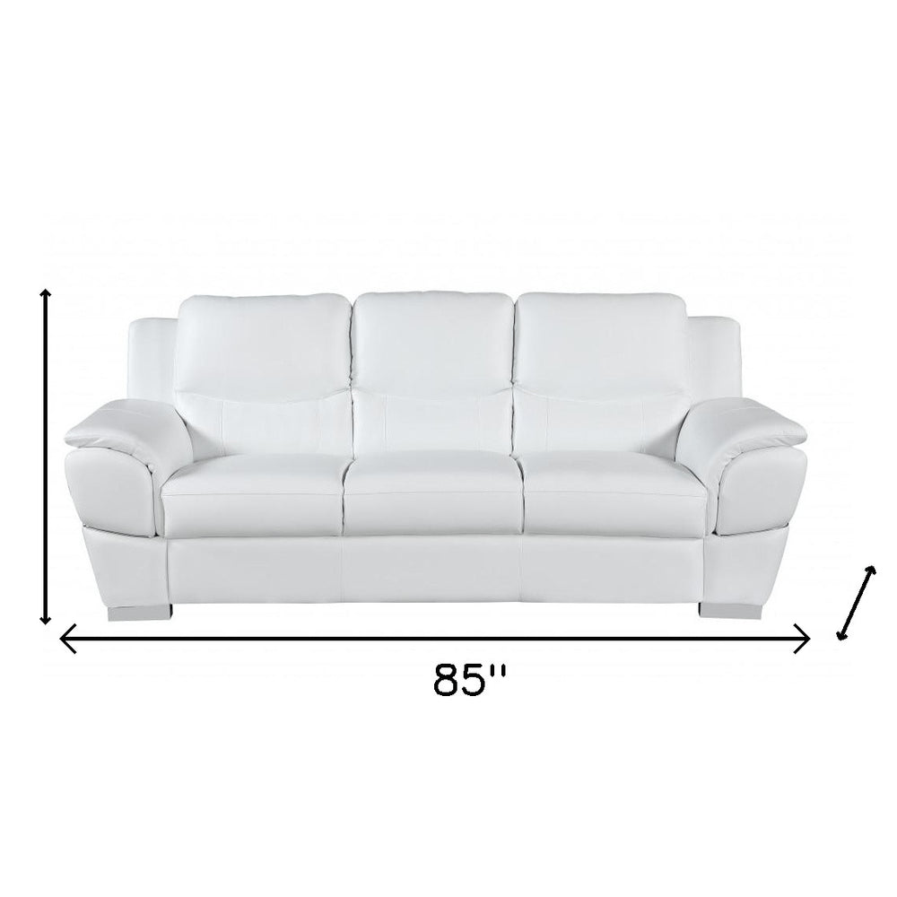 85" White Genuine Leather Sofa HomeRoots