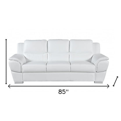 85" White Genuine Leather Sofa HomeRoots
