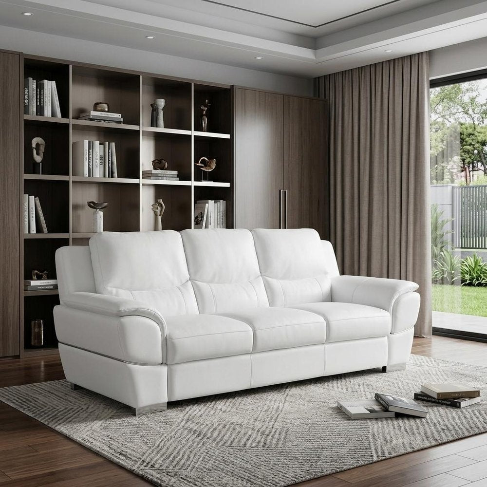 85" White Genuine Leather Sofa HomeRoots