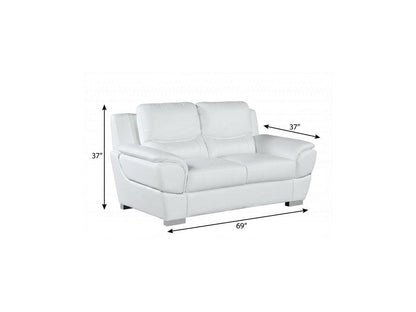 69" White And Silver Faux Leather Love Seat HomeRoots