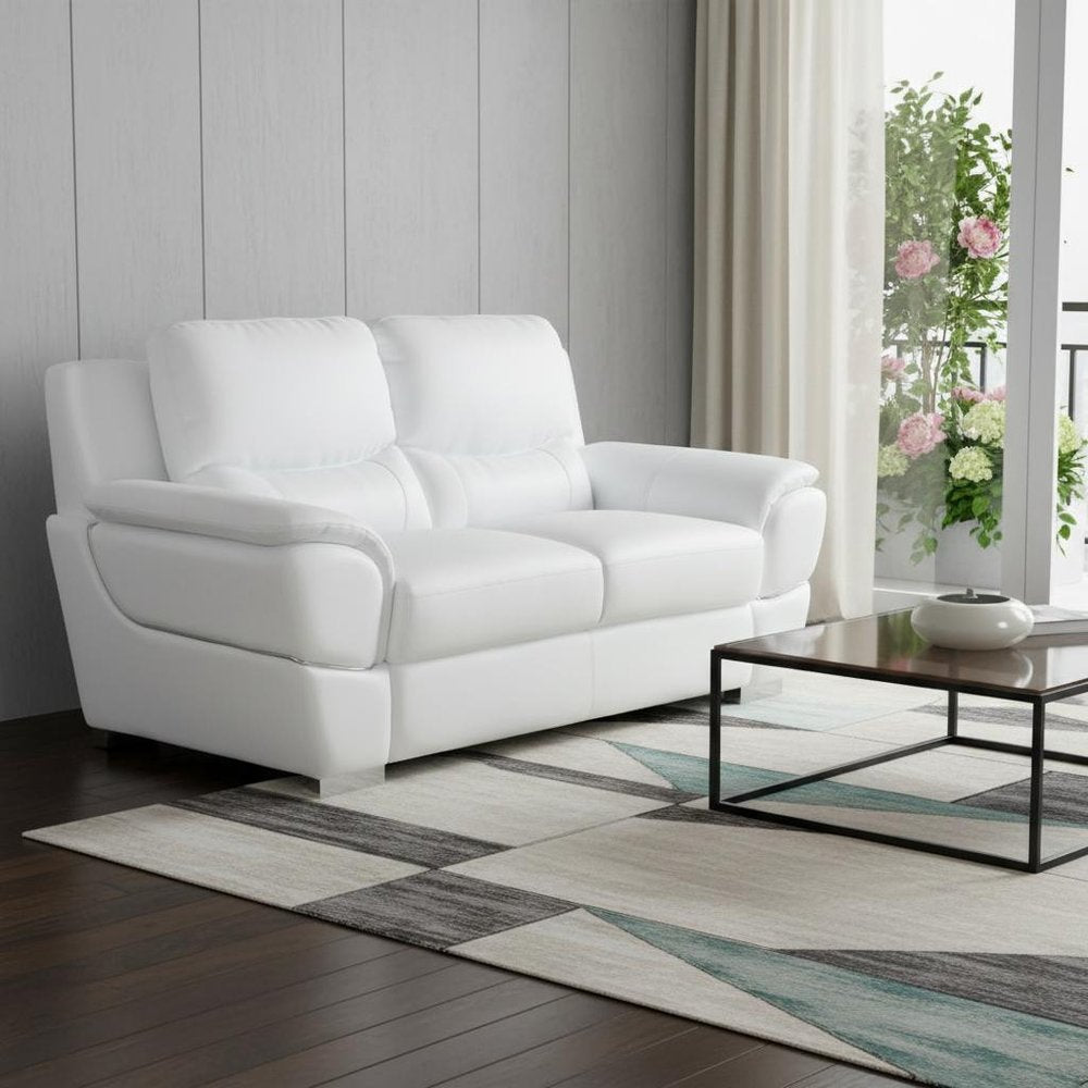 69" White And Silver Faux Leather Love Seat HomeRoots