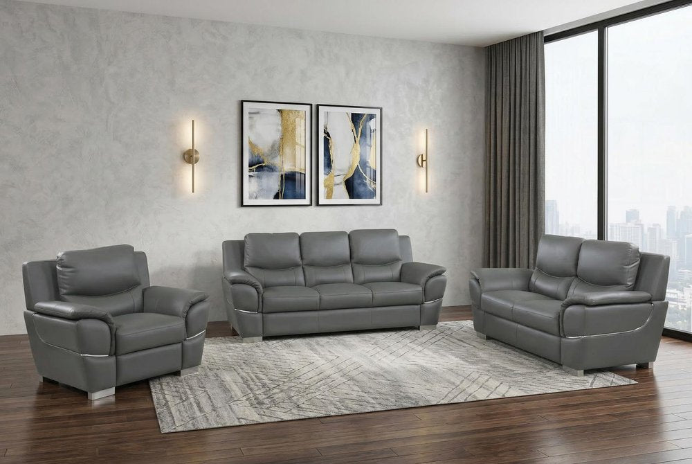 Three Piece Indoor Gray Genuine Leather Six Person Seating Set HomeRoots