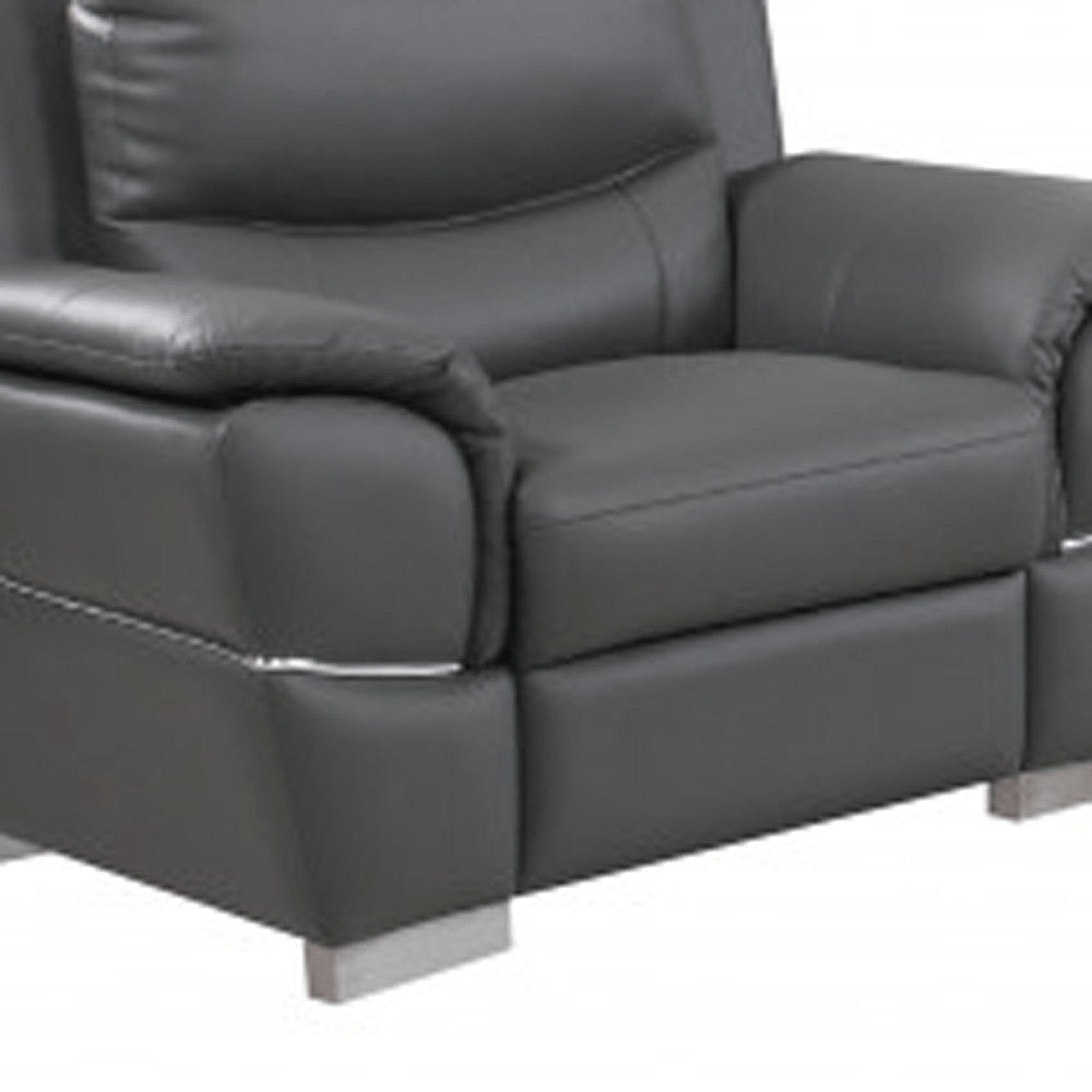 Three Piece Indoor Gray Genuine Leather Six Person Seating Set HomeRoots