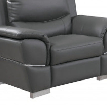 Three Piece Indoor Gray Genuine Leather Six Person Seating Set HomeRoots